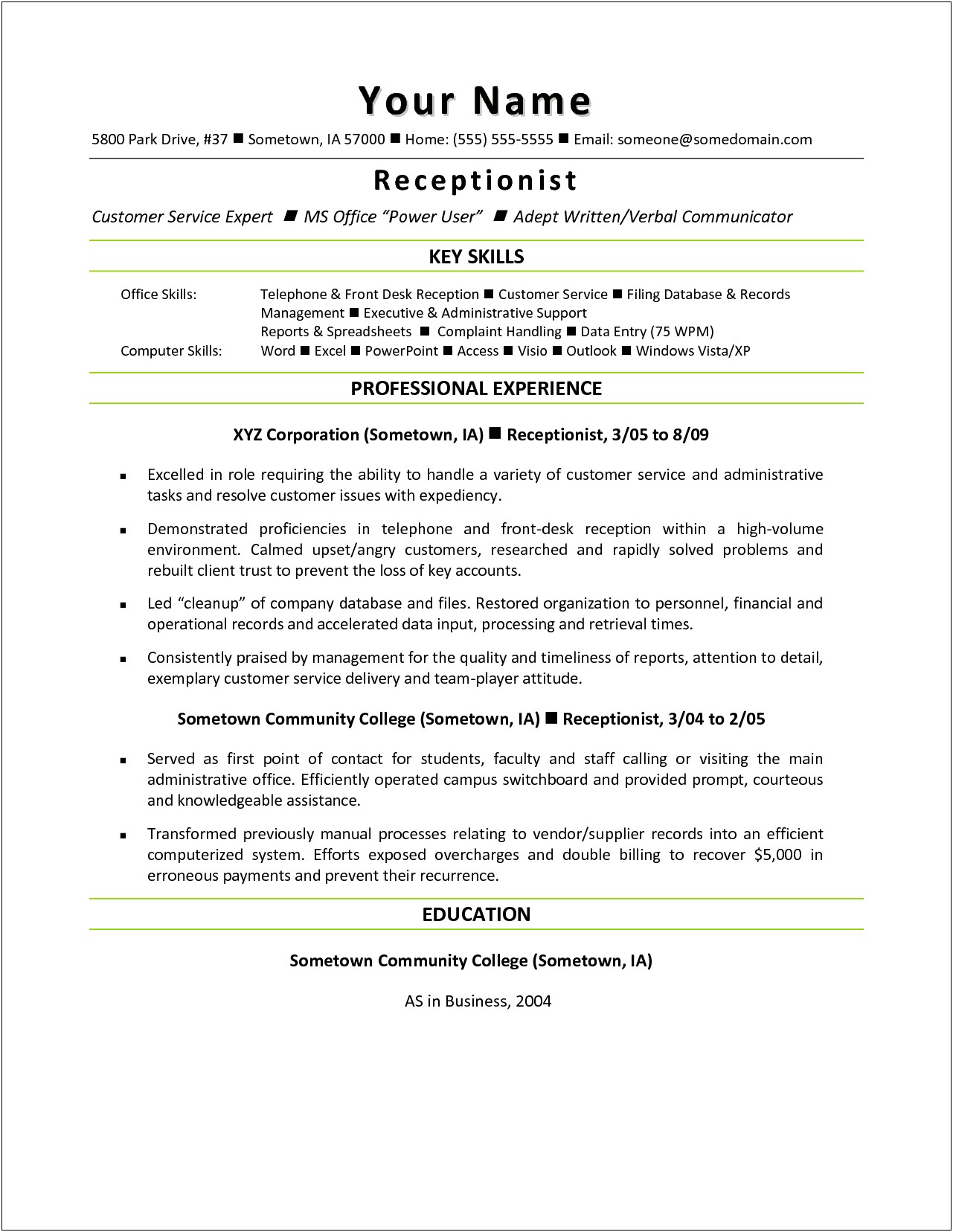 Front Desk Supervisor Job Description Resume