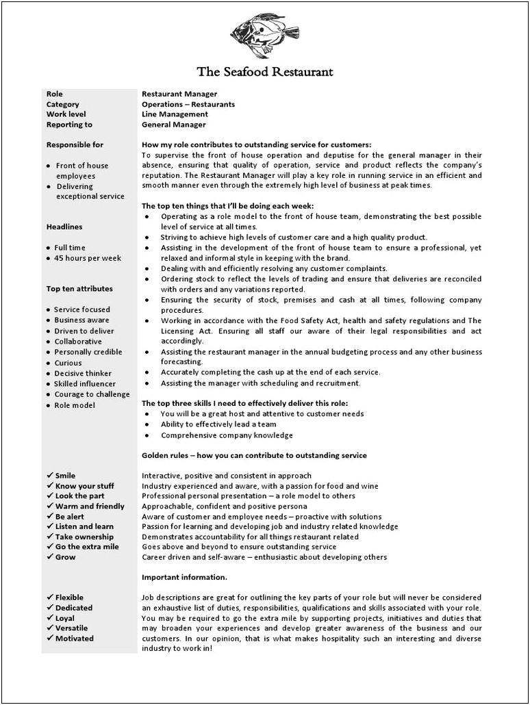 Front Of House Manager Qualities For Resume