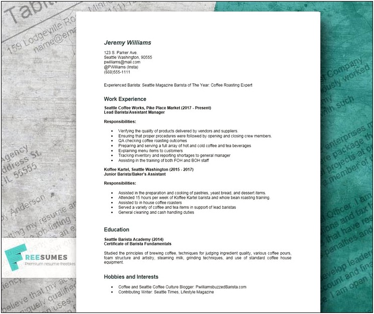 Front Of House Resume Sample
