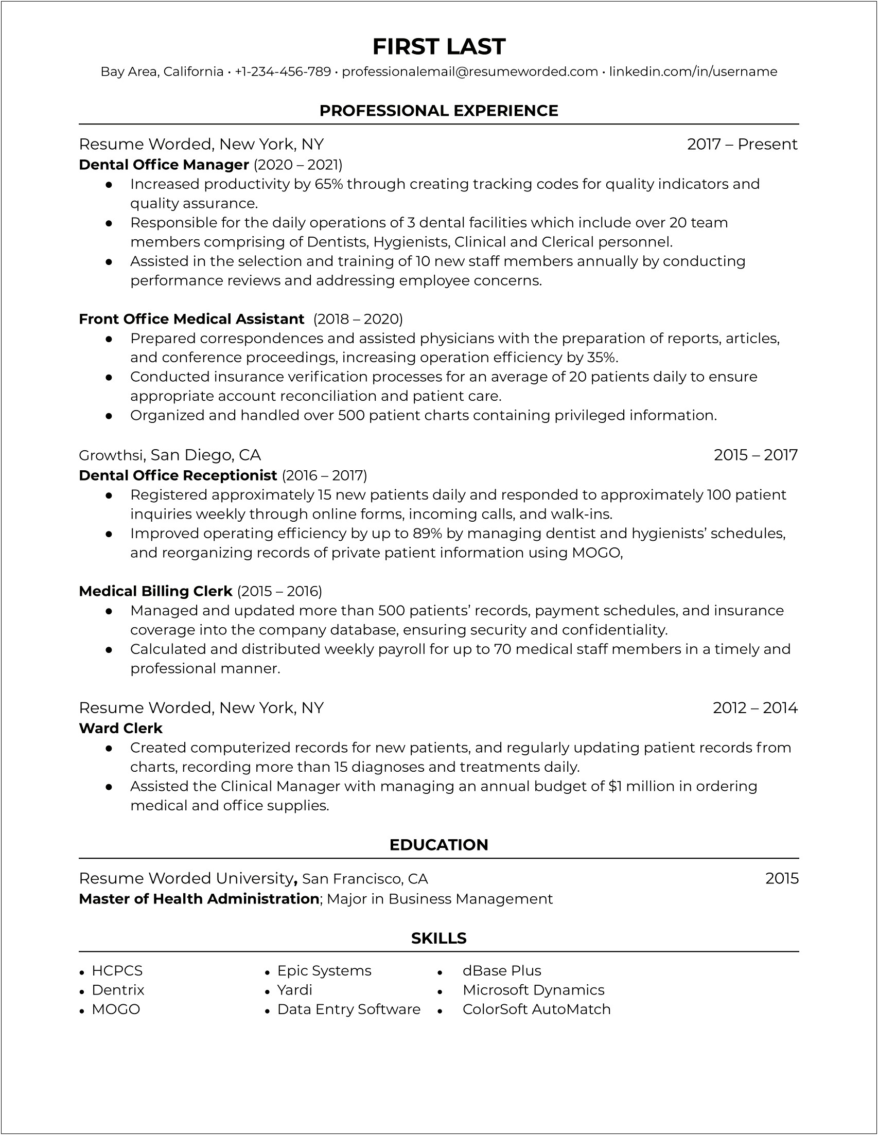 Front Office Agent Resume Skills
