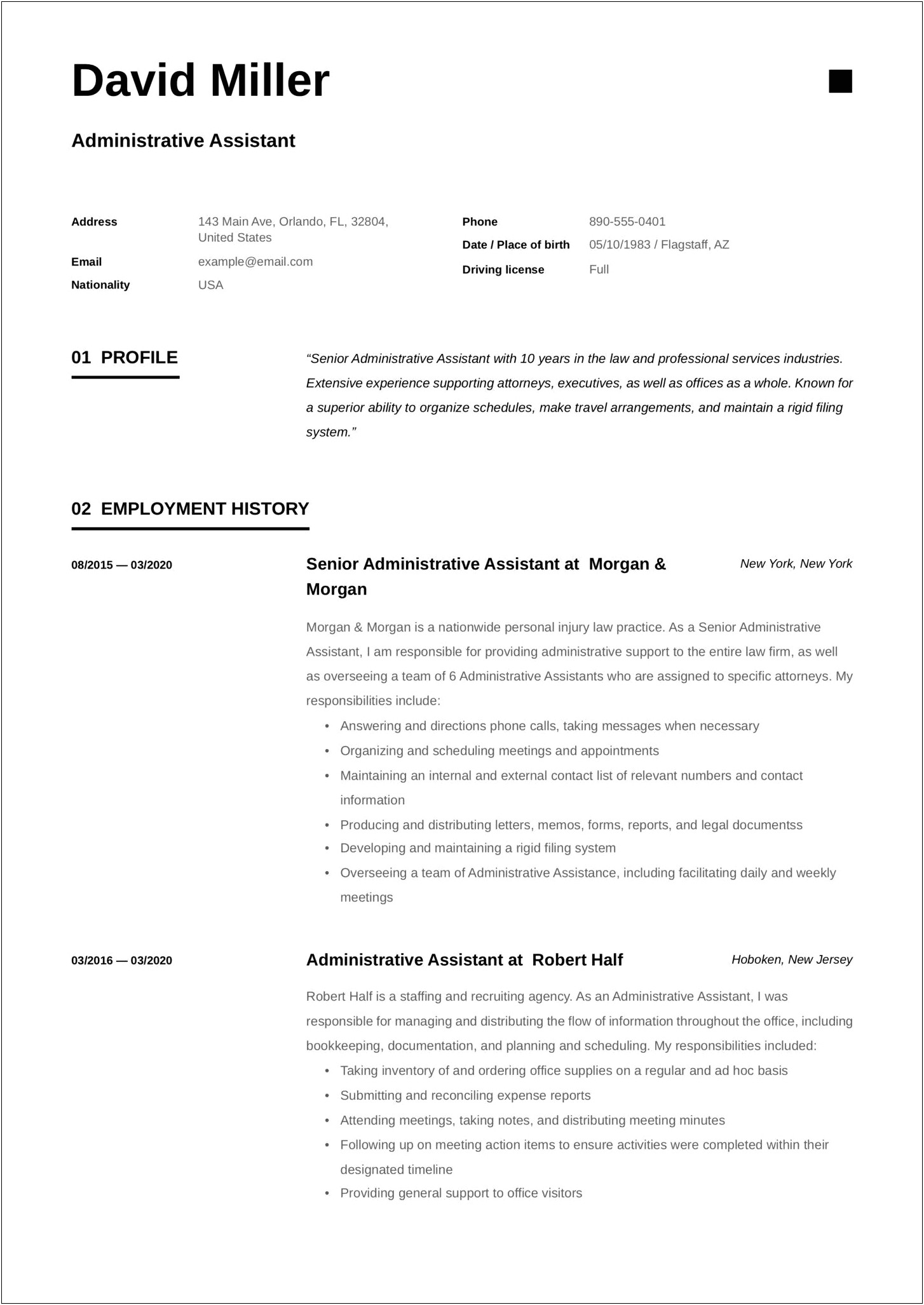 Front Office Assistant Job Description For Resume