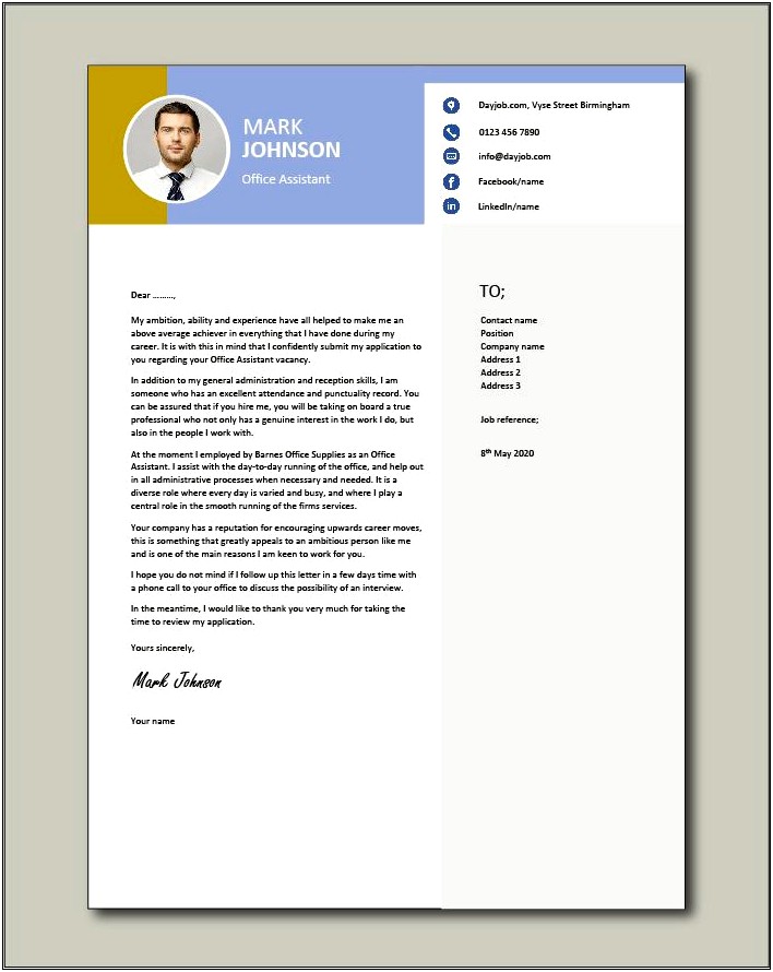 Front Office Assistant Resume Cover Letter