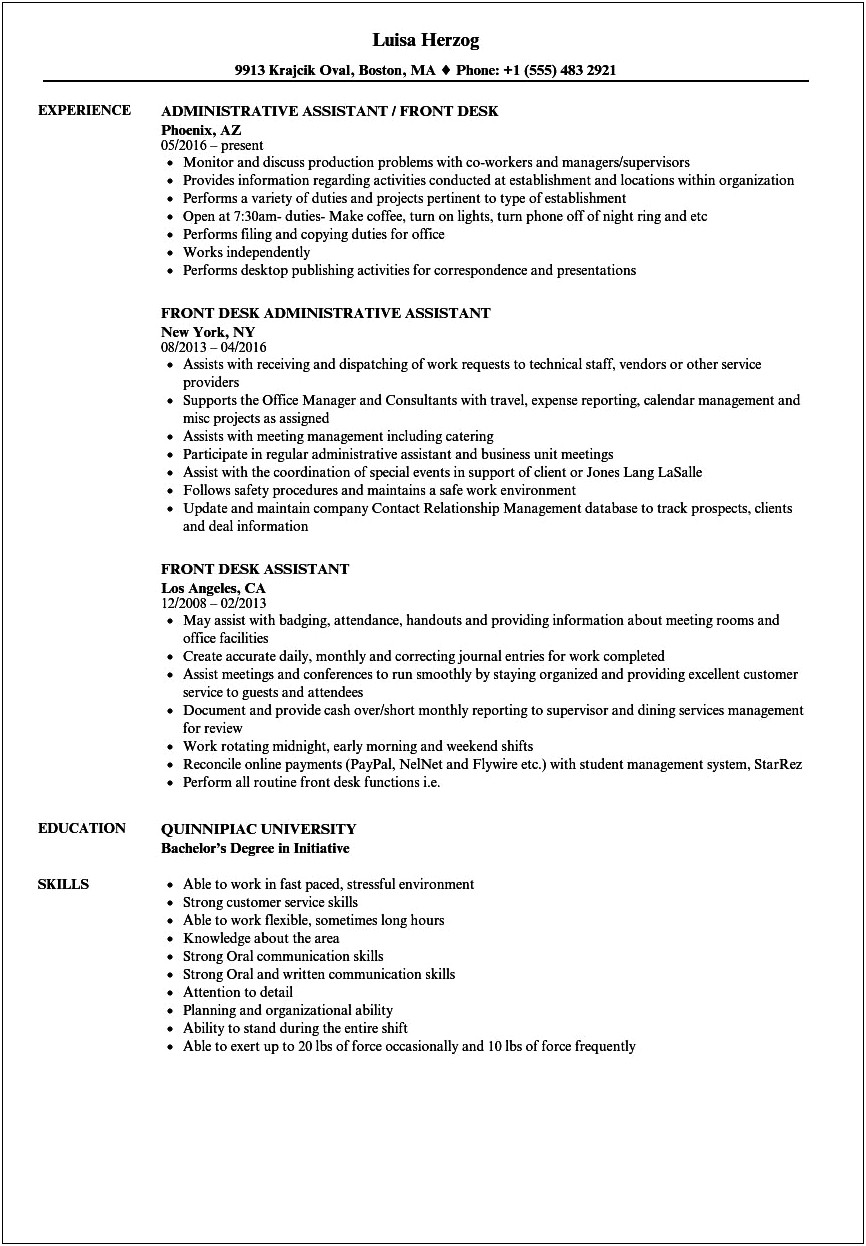 Front Office Assistant Resume Word Format
