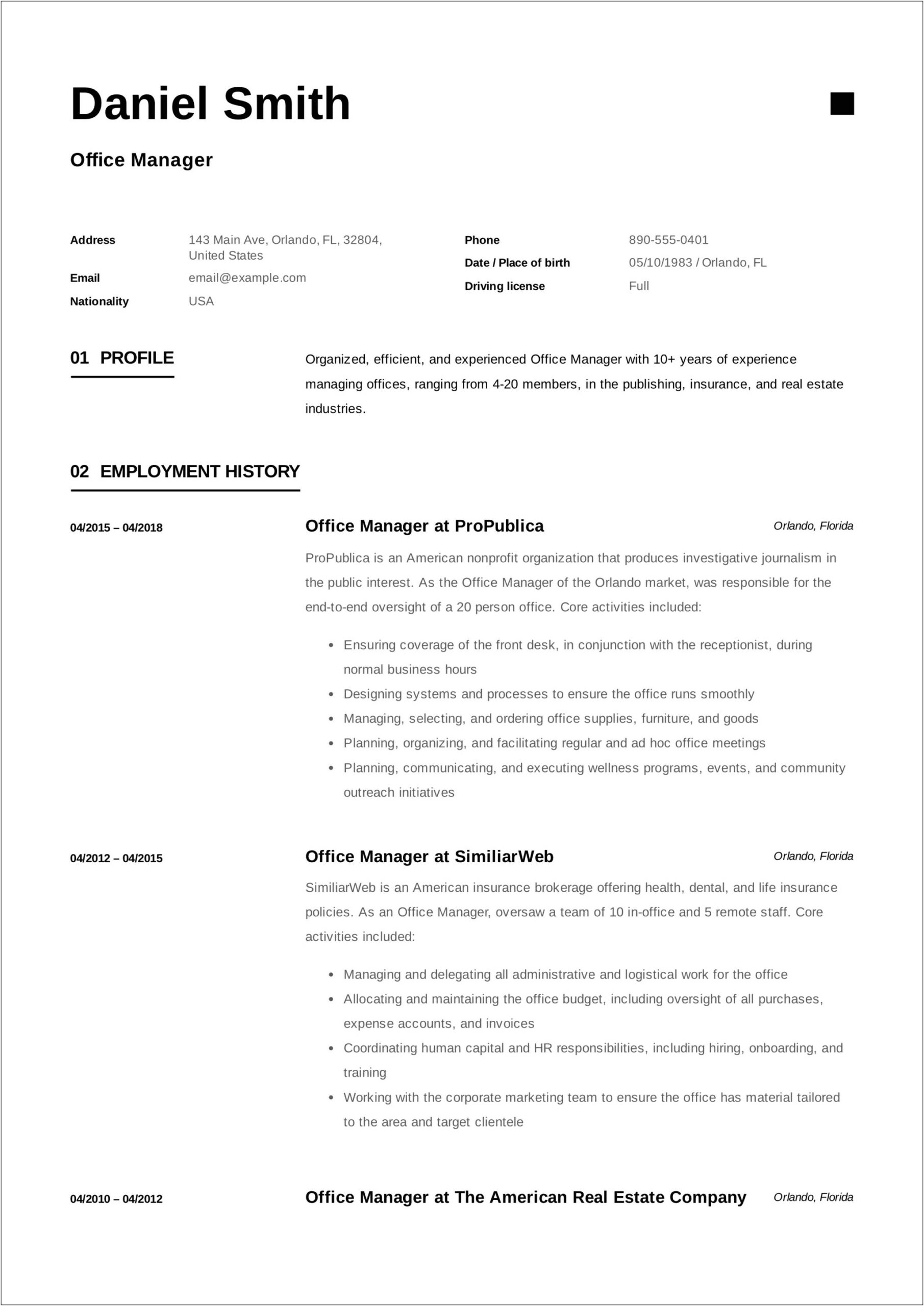 Front Office Manager Resume Pdf