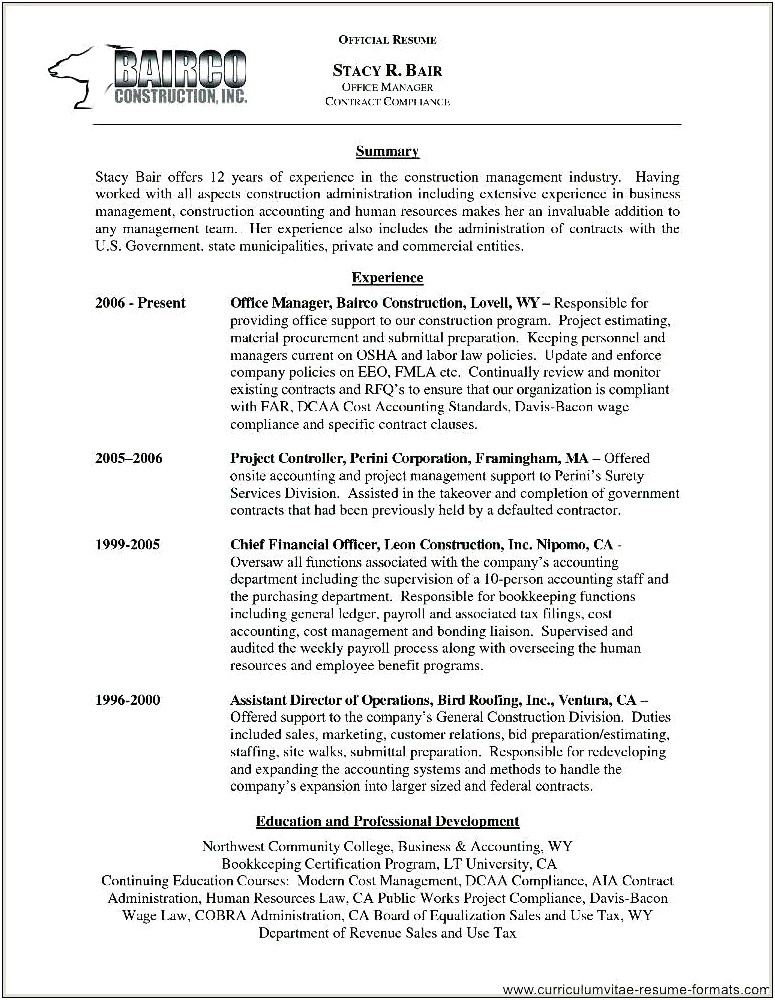 Front Office Manager Sample Resume