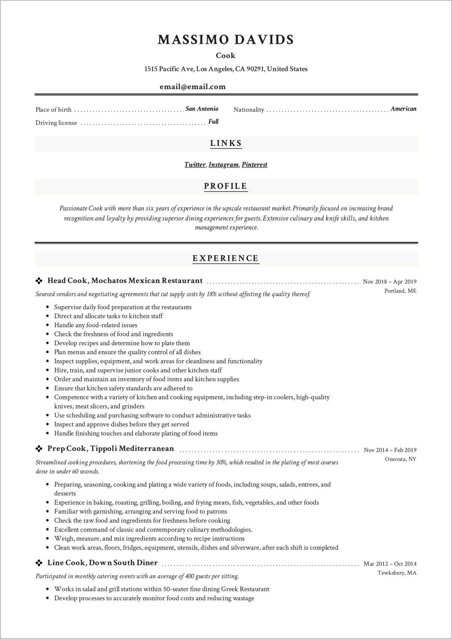 Fry Cook Job Description For Resume