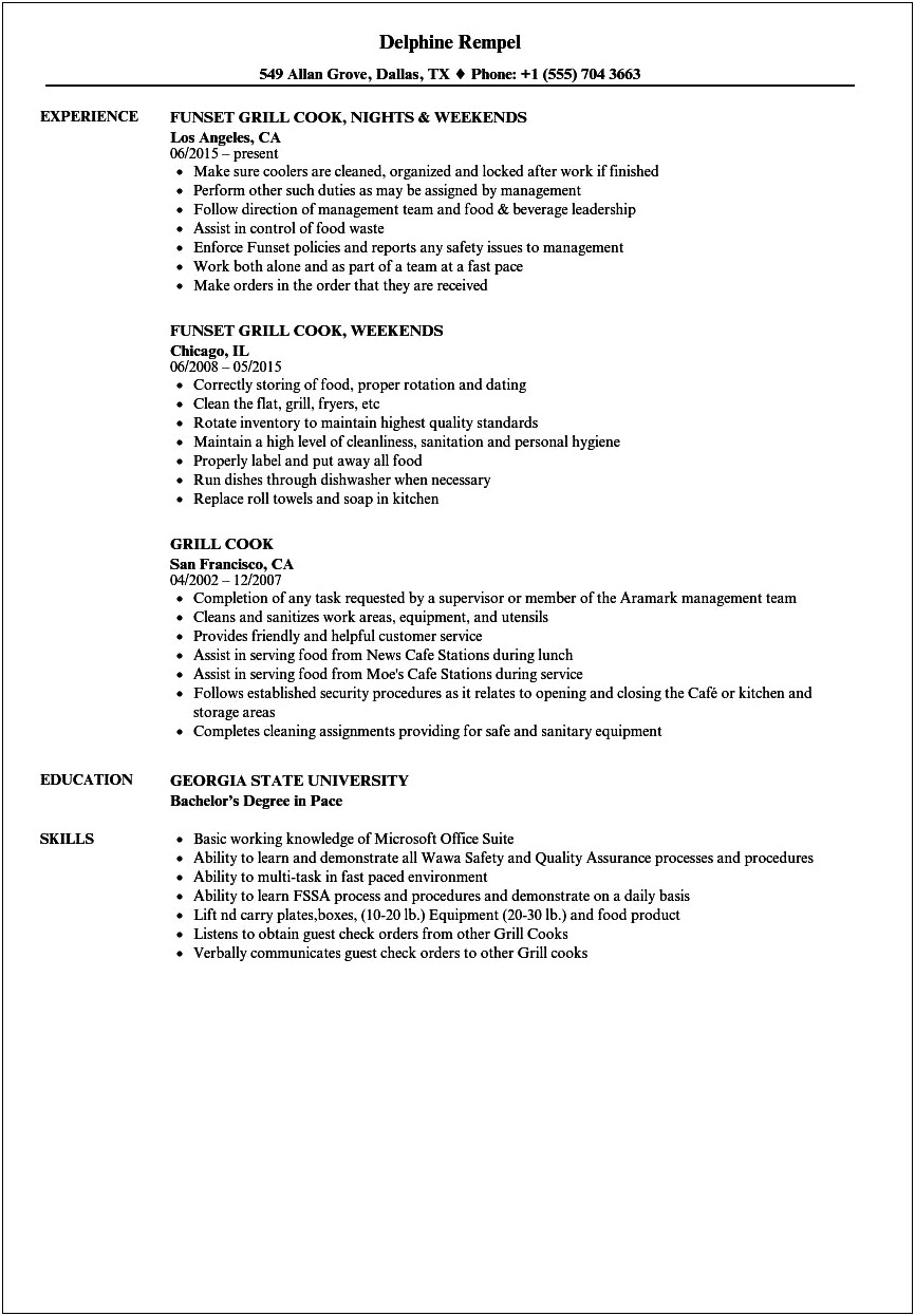 Fry Cook Job Description Resume
