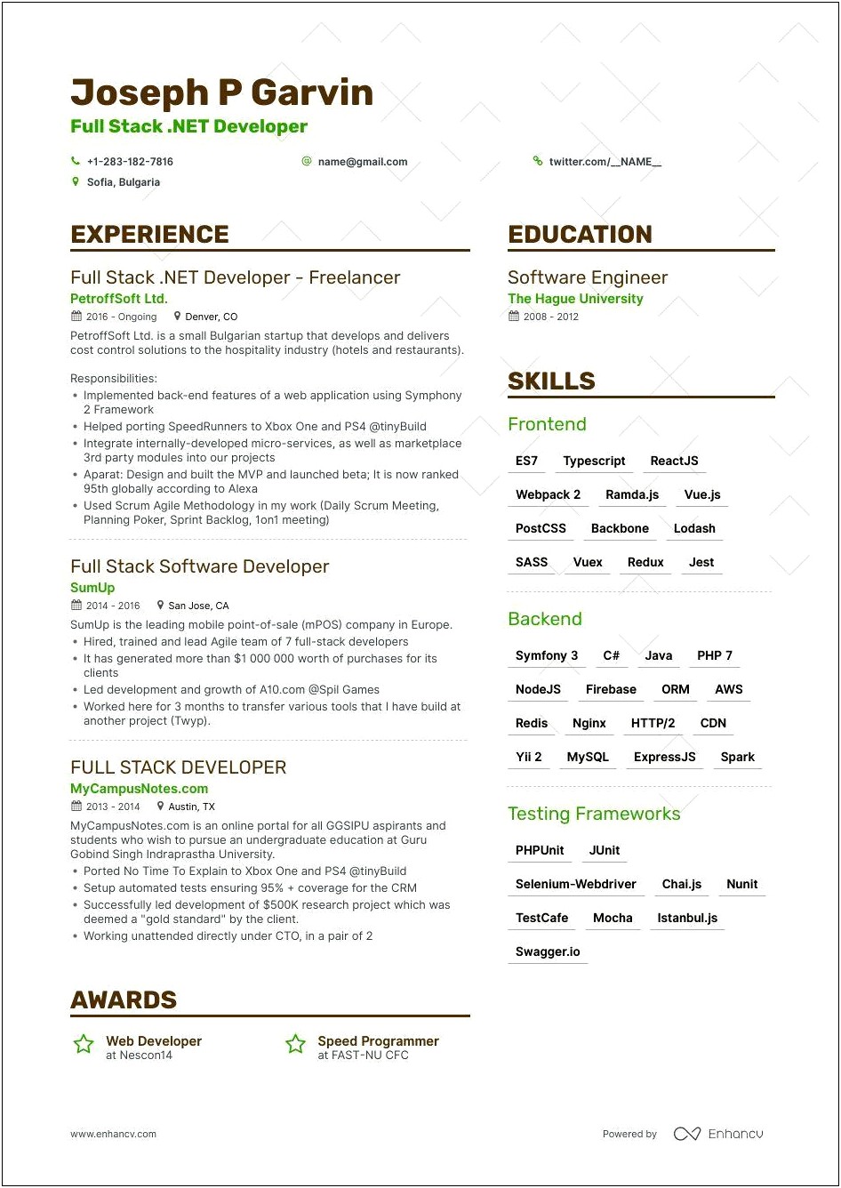 Full Stack Developer Resume Technical Skills