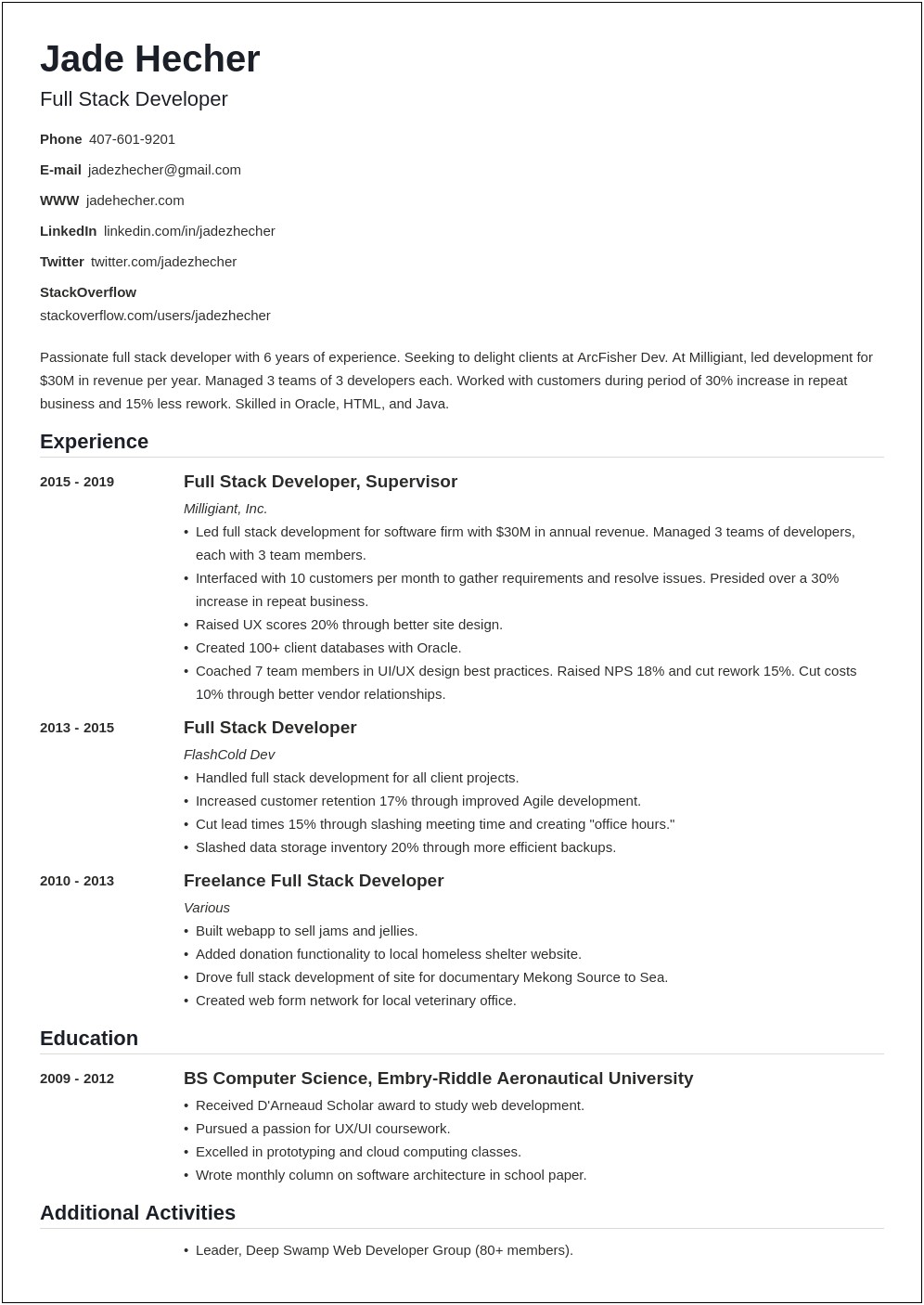 Full Stack Engineer Resume Examples