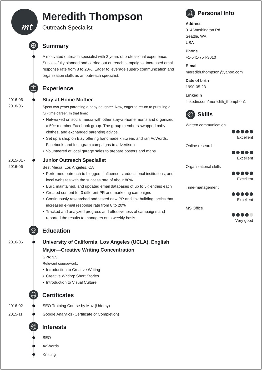 Full Time Mother Resume Example