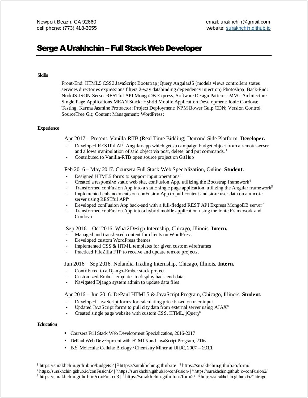 Fullstack Developer Intern Resume Examples