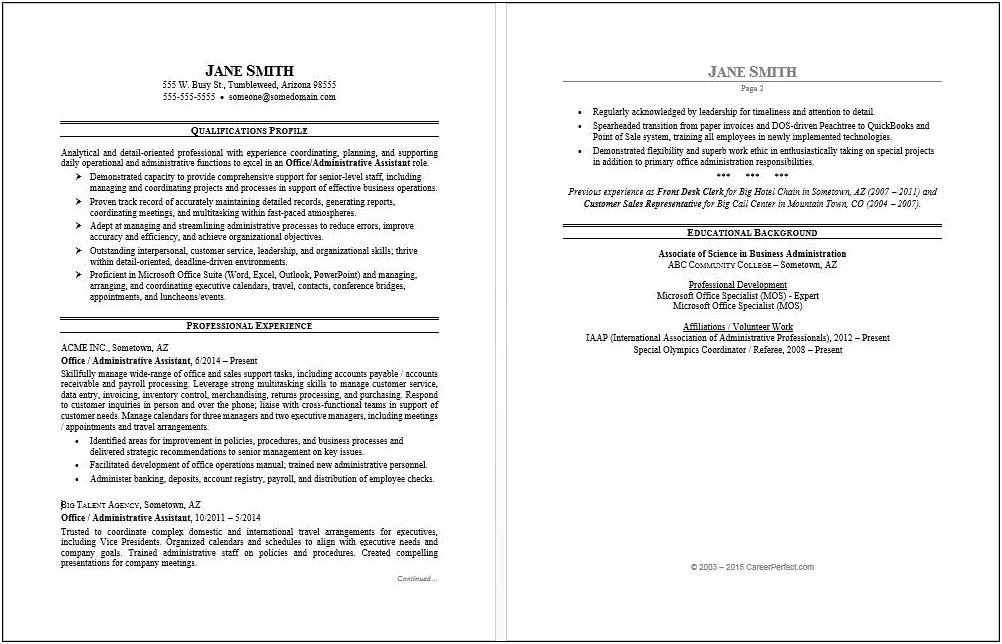 Functional Resume Administrative Assistant Sample