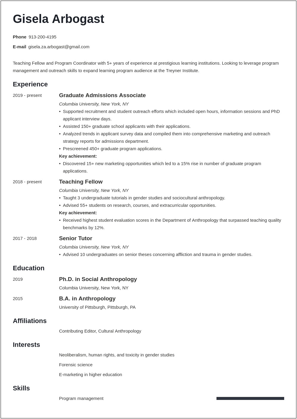 Functional Resume Example Advanced Degree