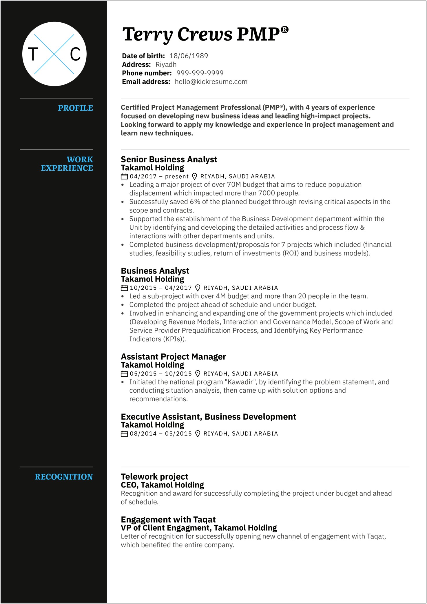 Functional Resume Example For Project Manager