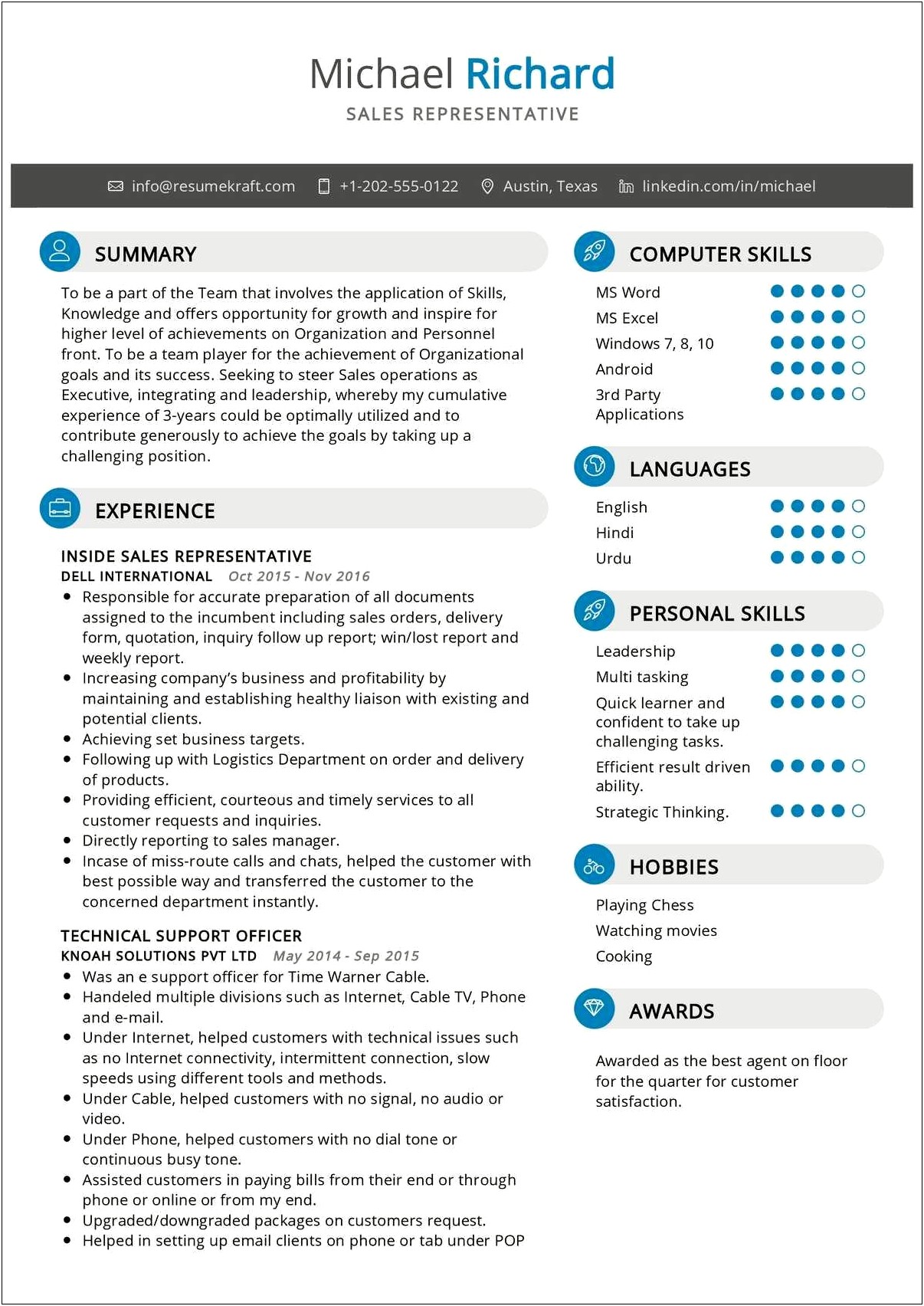 Functional Resume Example For Sales Rep