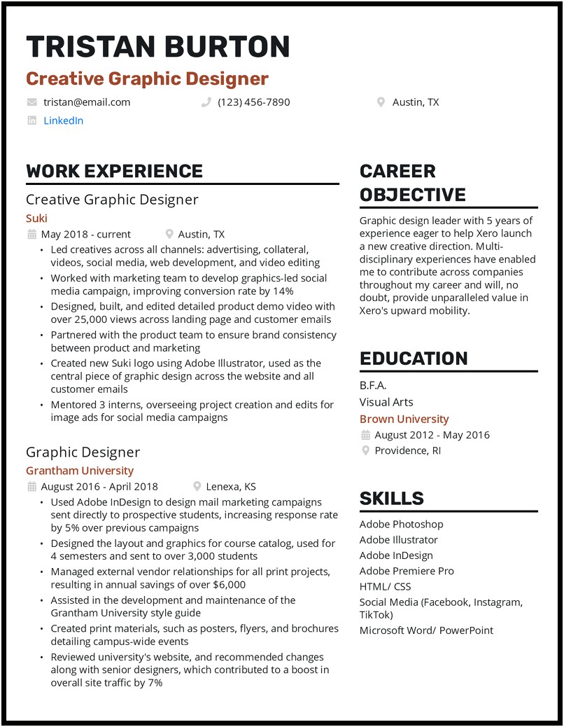 Functional Resume Example Graphic Design