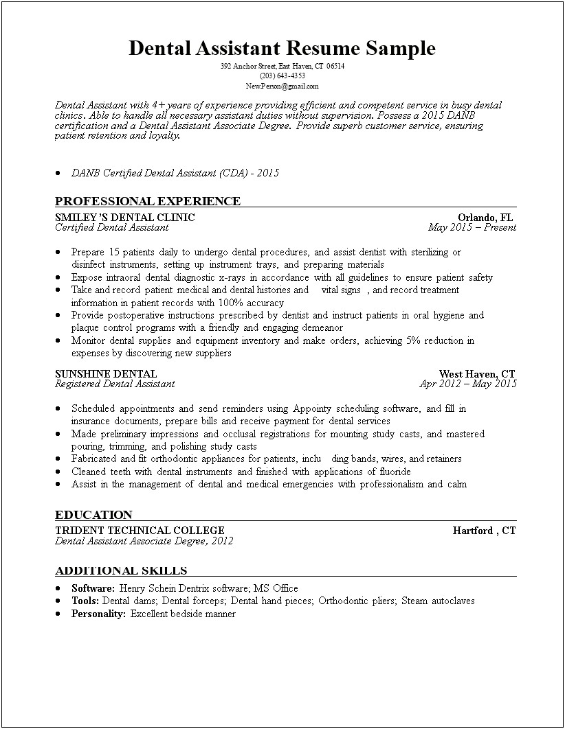Functional Resume Examples Dental Assistant