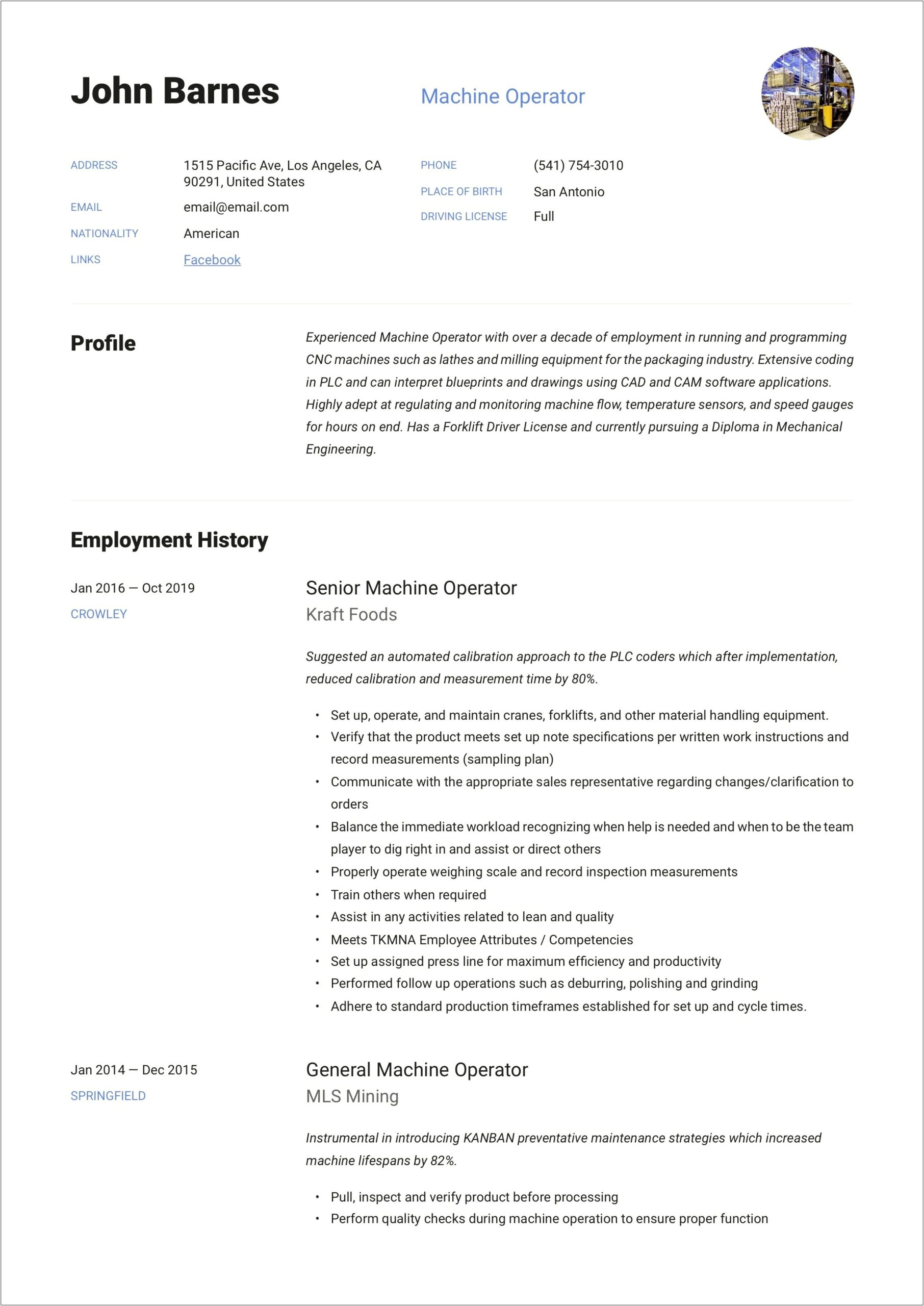 Functional Resume Examples For Heavy Equipment Operator