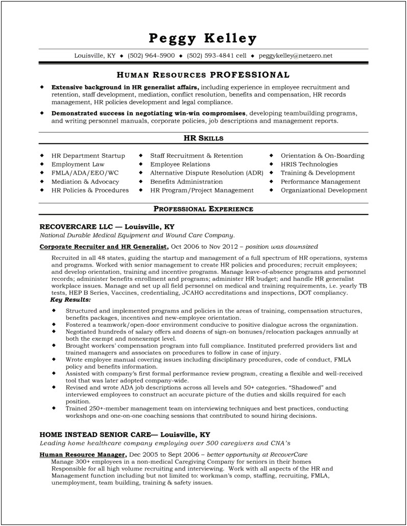 Functional Resume For Hr Manager