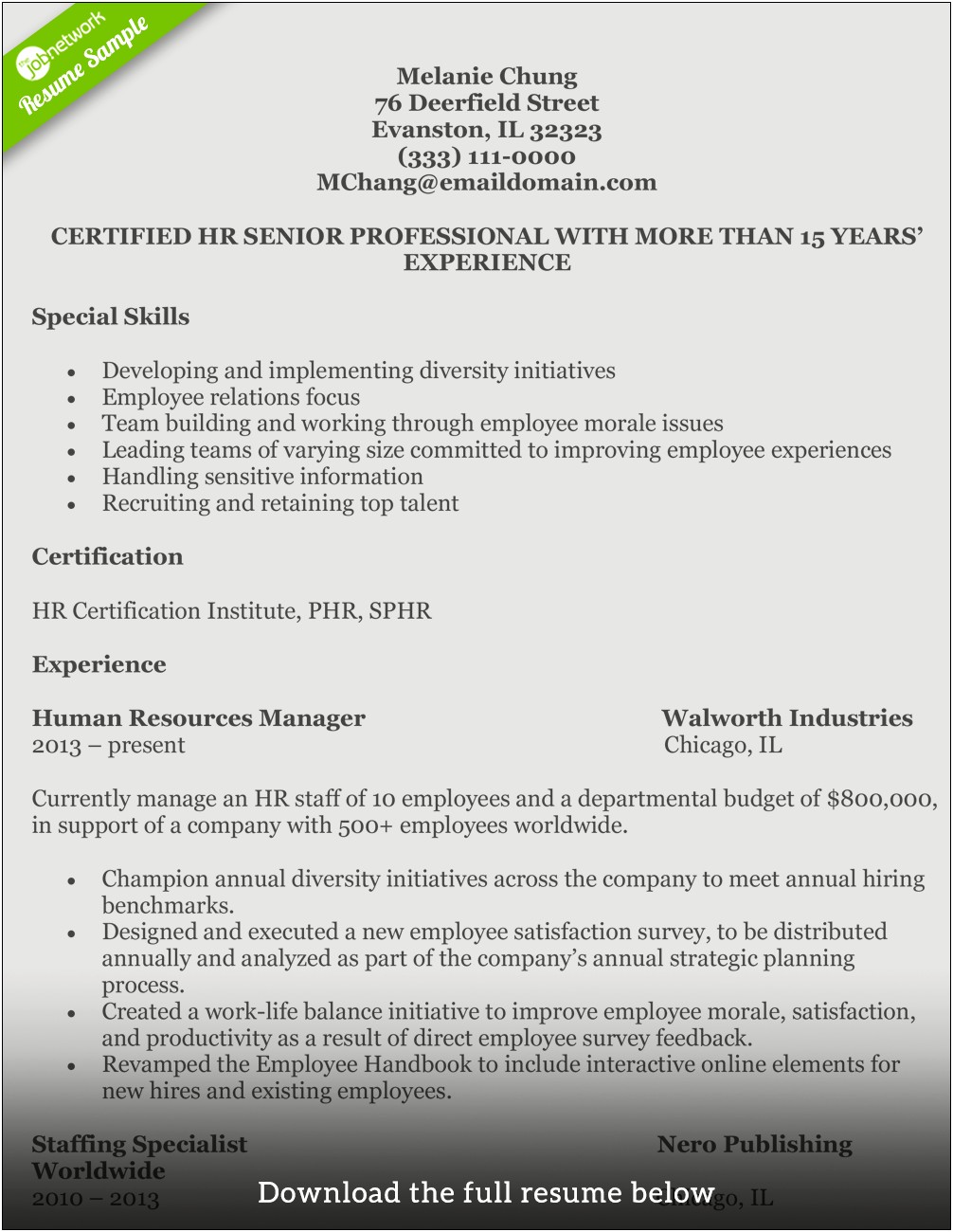 Functional Resume For Human Resources Manager