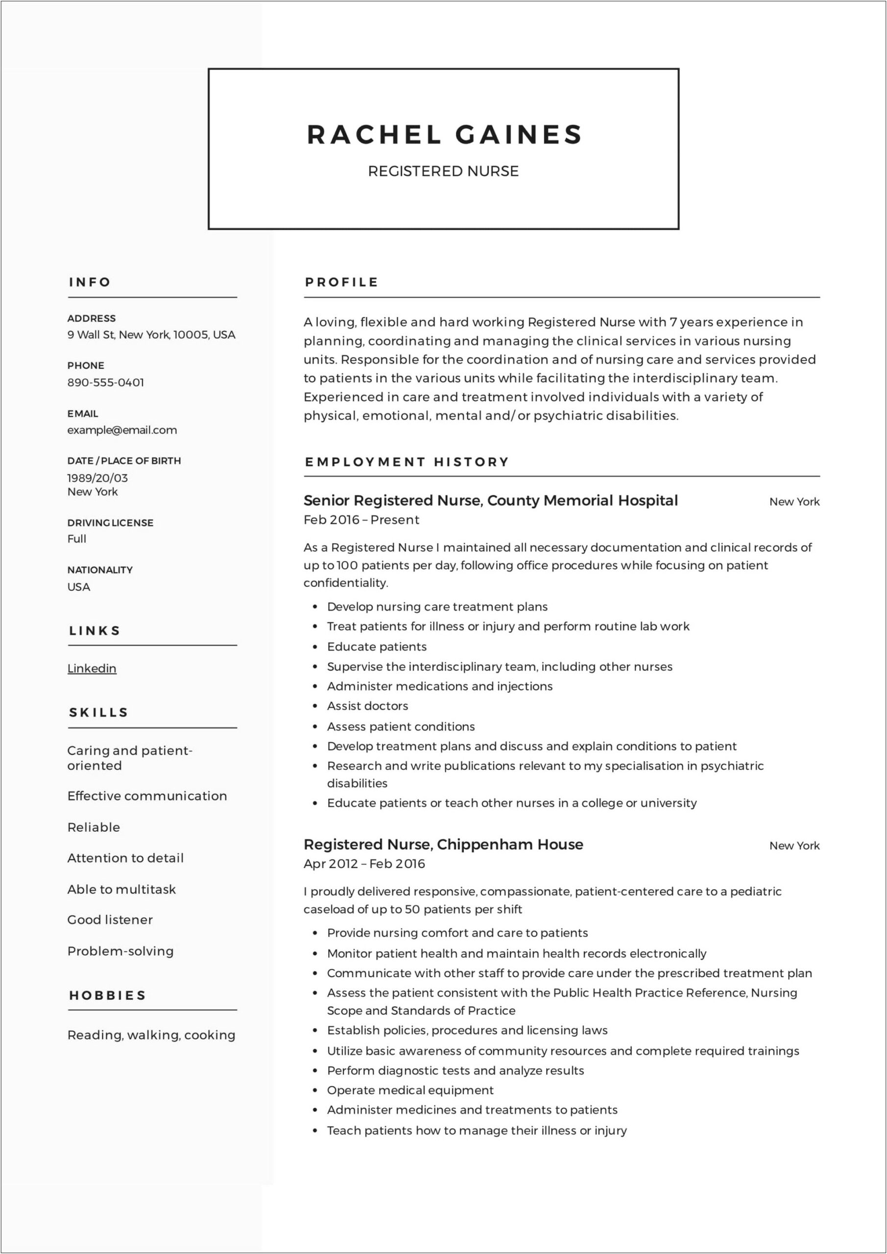 Functional Resume For Nursing School Entrance