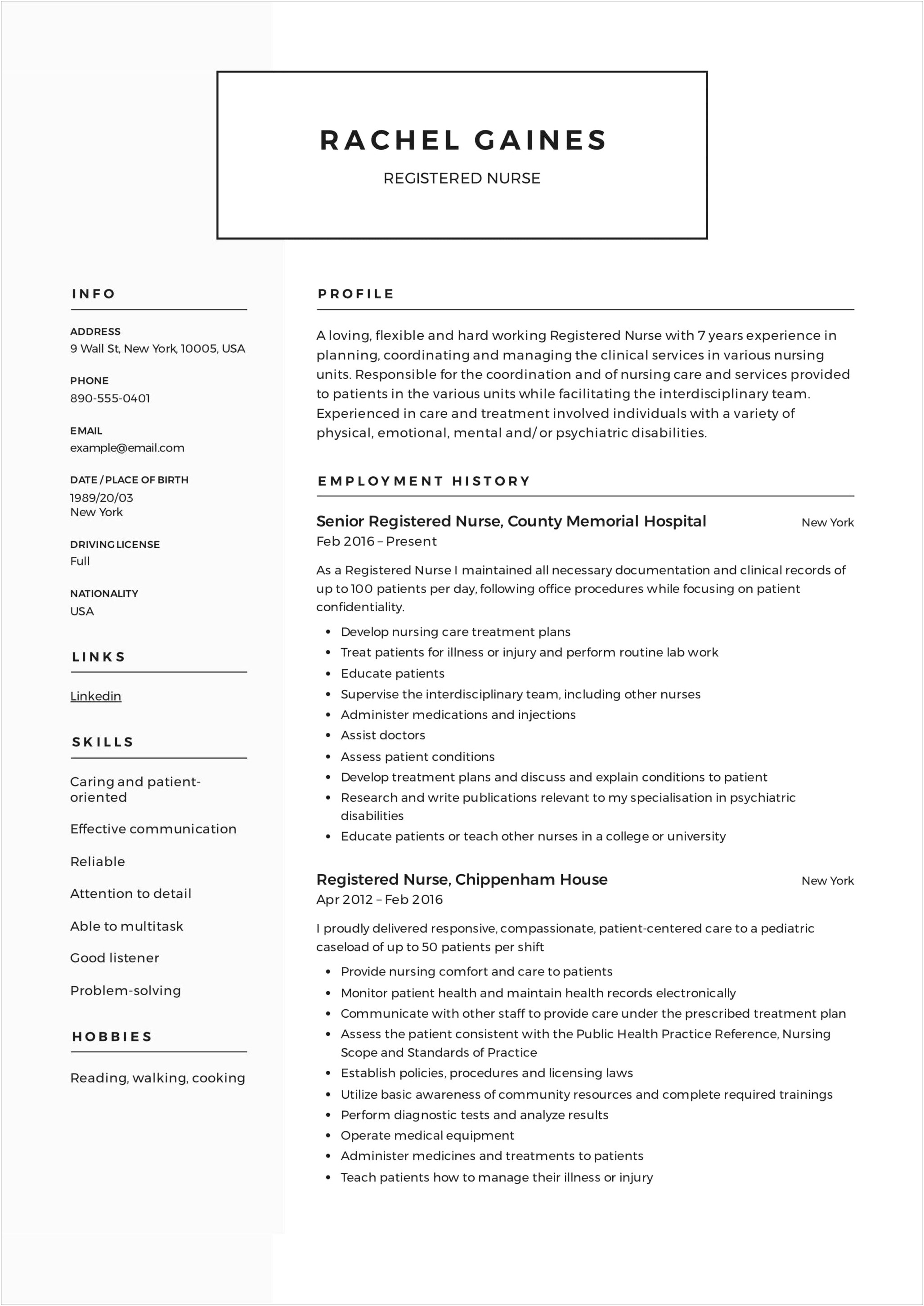 Functional Resume For Nursing School Entrance