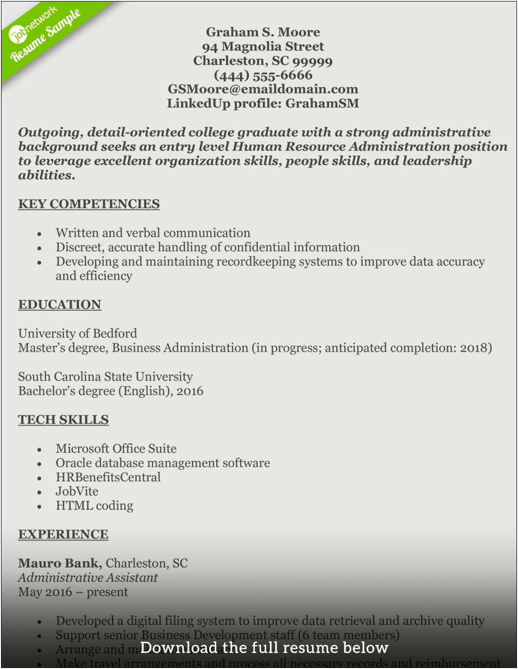 Functional Resume No College Degree Example