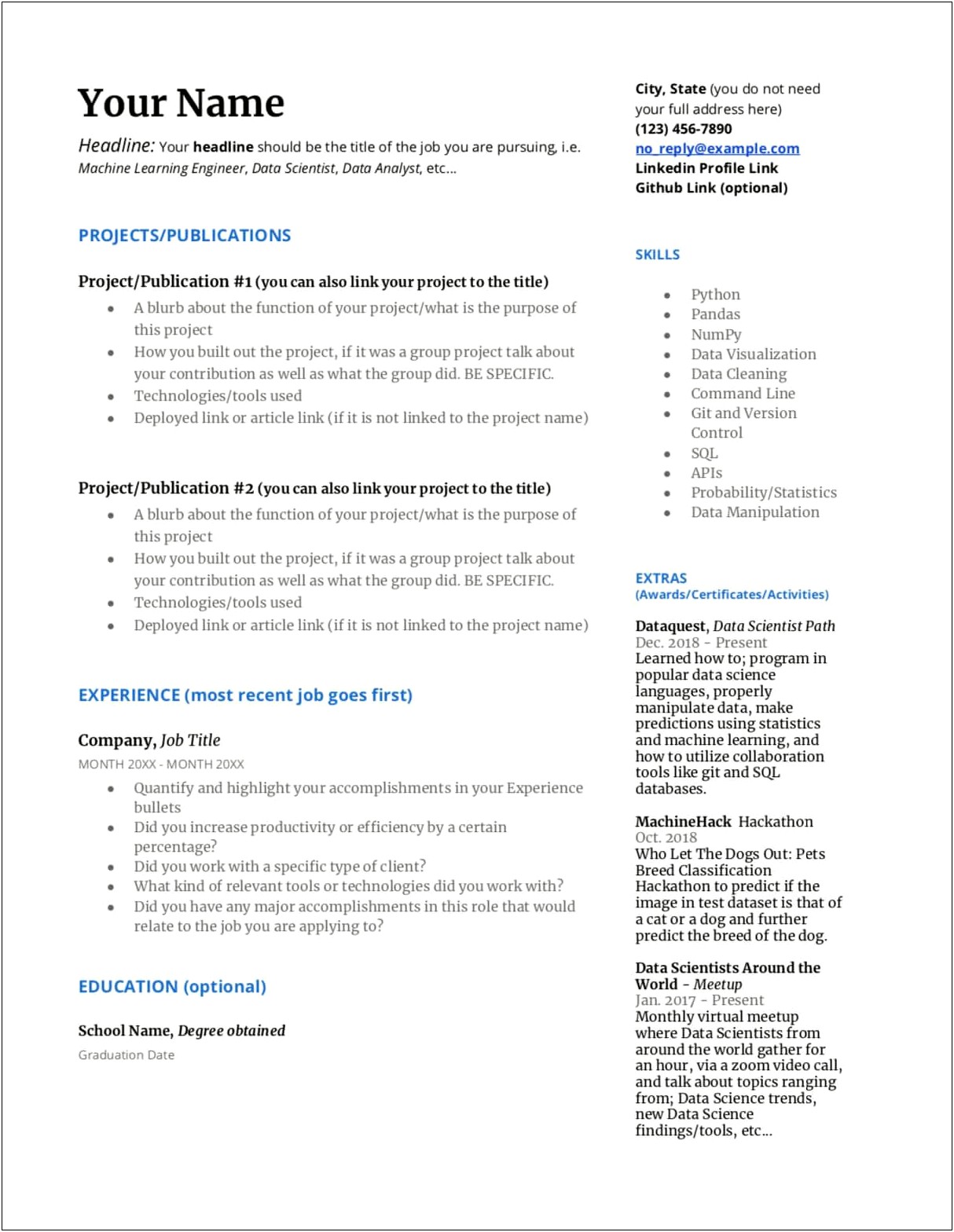 Functional Resume No Work Experience Template