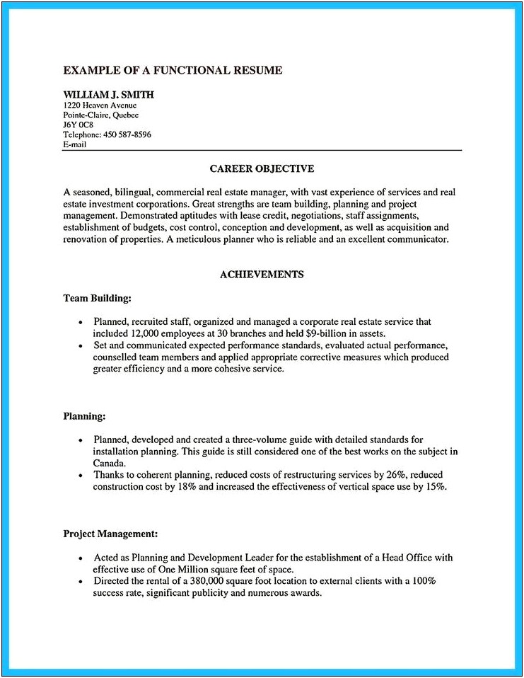 Functional Resume Samples For Managers