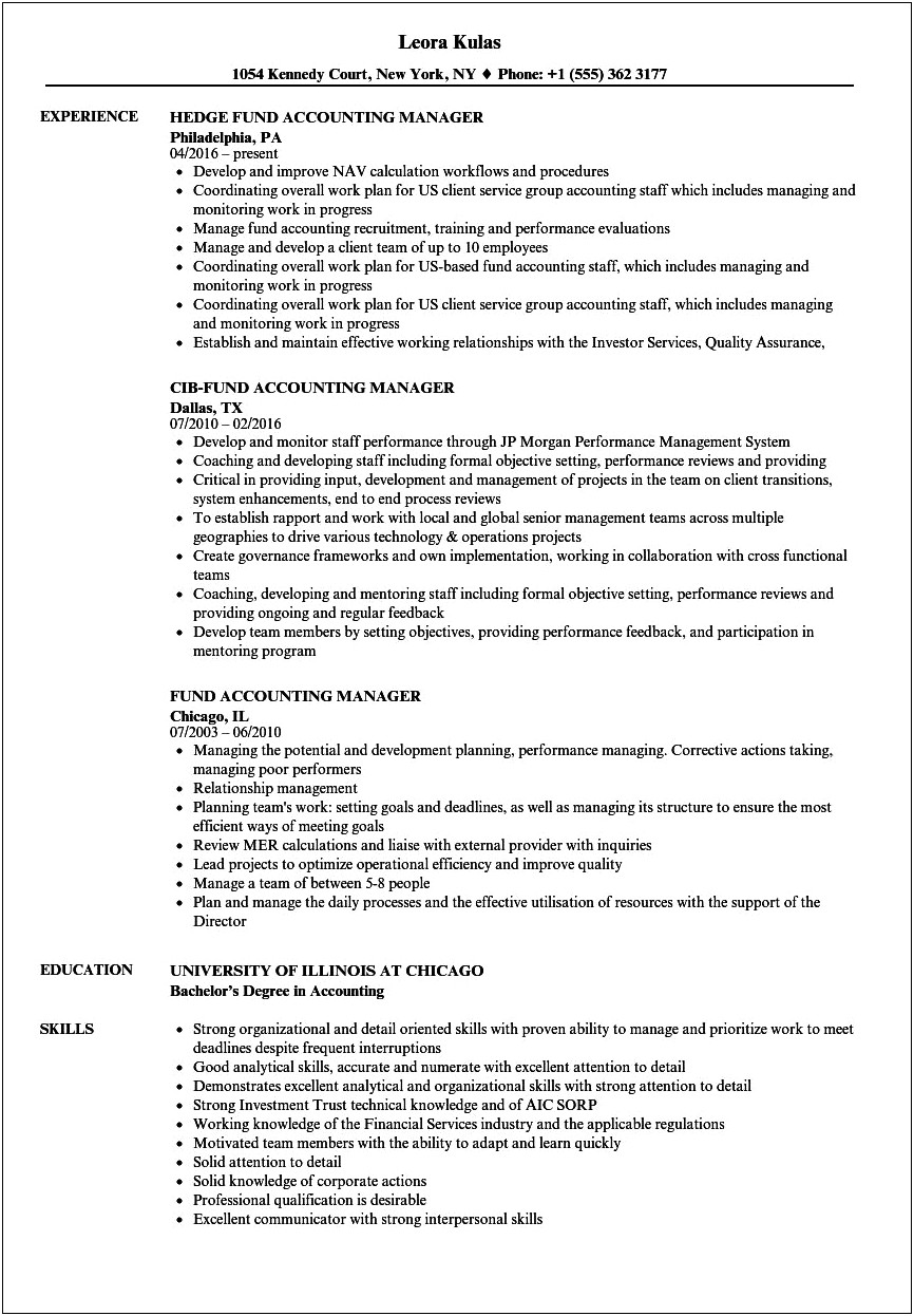 Fund Accounting Manager Resume Examples