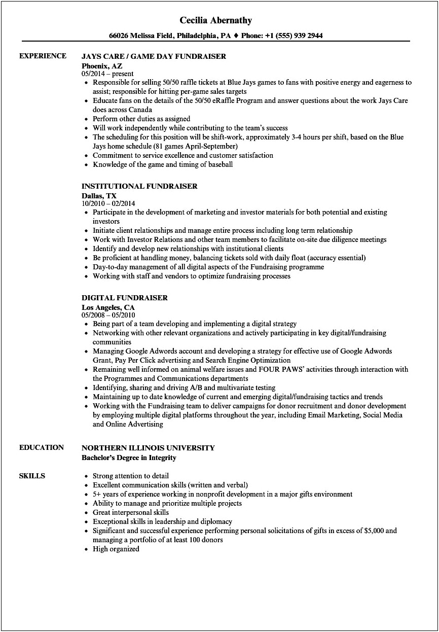 Fundraising Campaign Manager Resume Examples