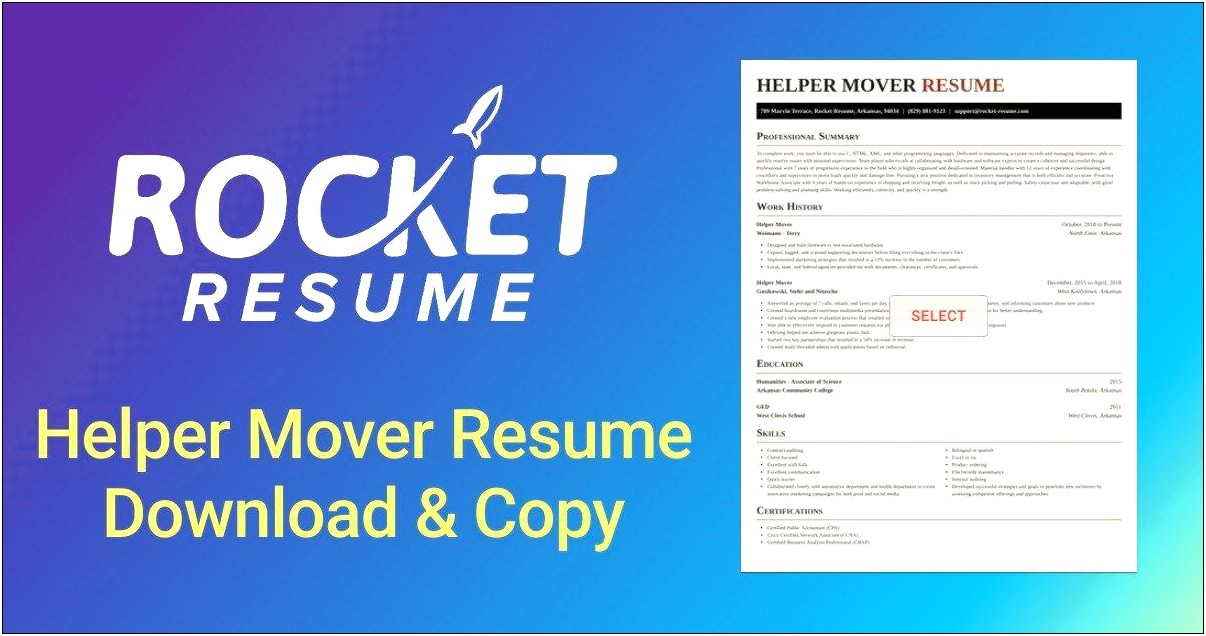 Furniture Mover Job Description For Resume