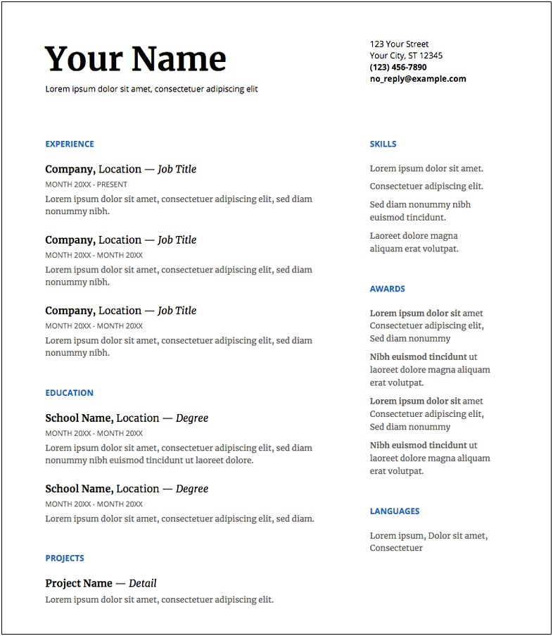 Game Design Resume Template For Google Drive