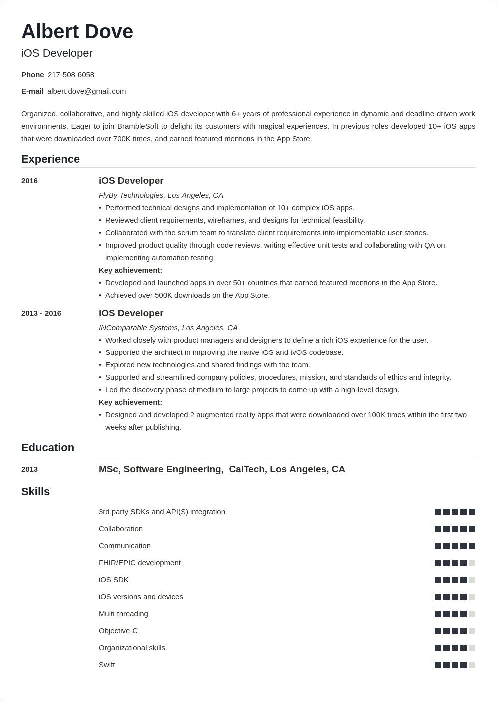 Game Developer Manager Resume Party