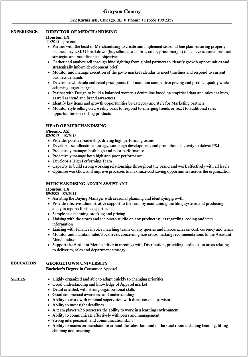 Garment Merchandiser Job Description Resume