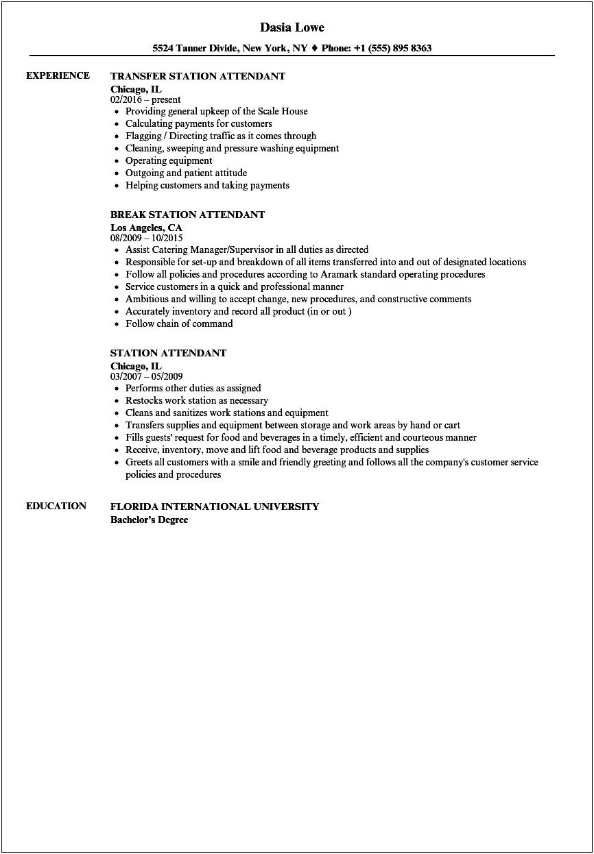 Gas Station Attendant Job Description Resume
