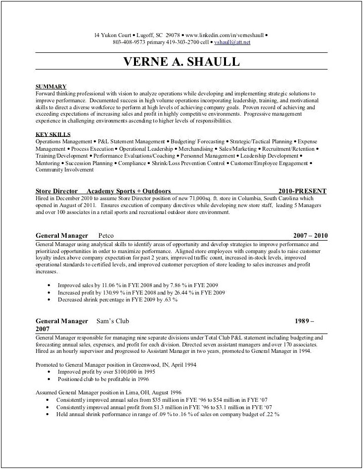 Gas Station Chain Manager Resume