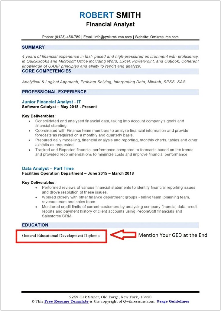 Ged On A Resume Sample