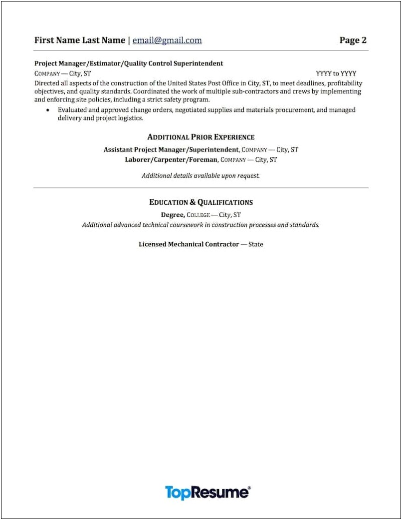 General Contracting Skills For Resume