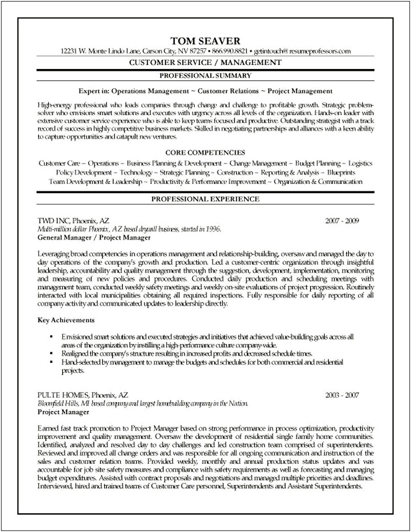 General Contractor Project Manager Resume
