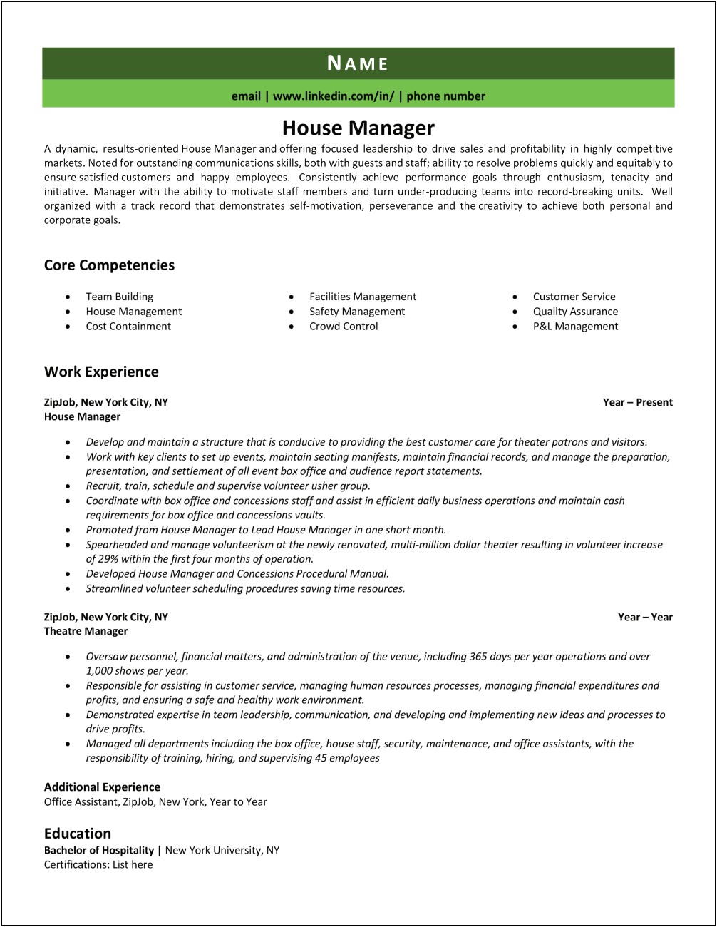 General Manager Resume P&