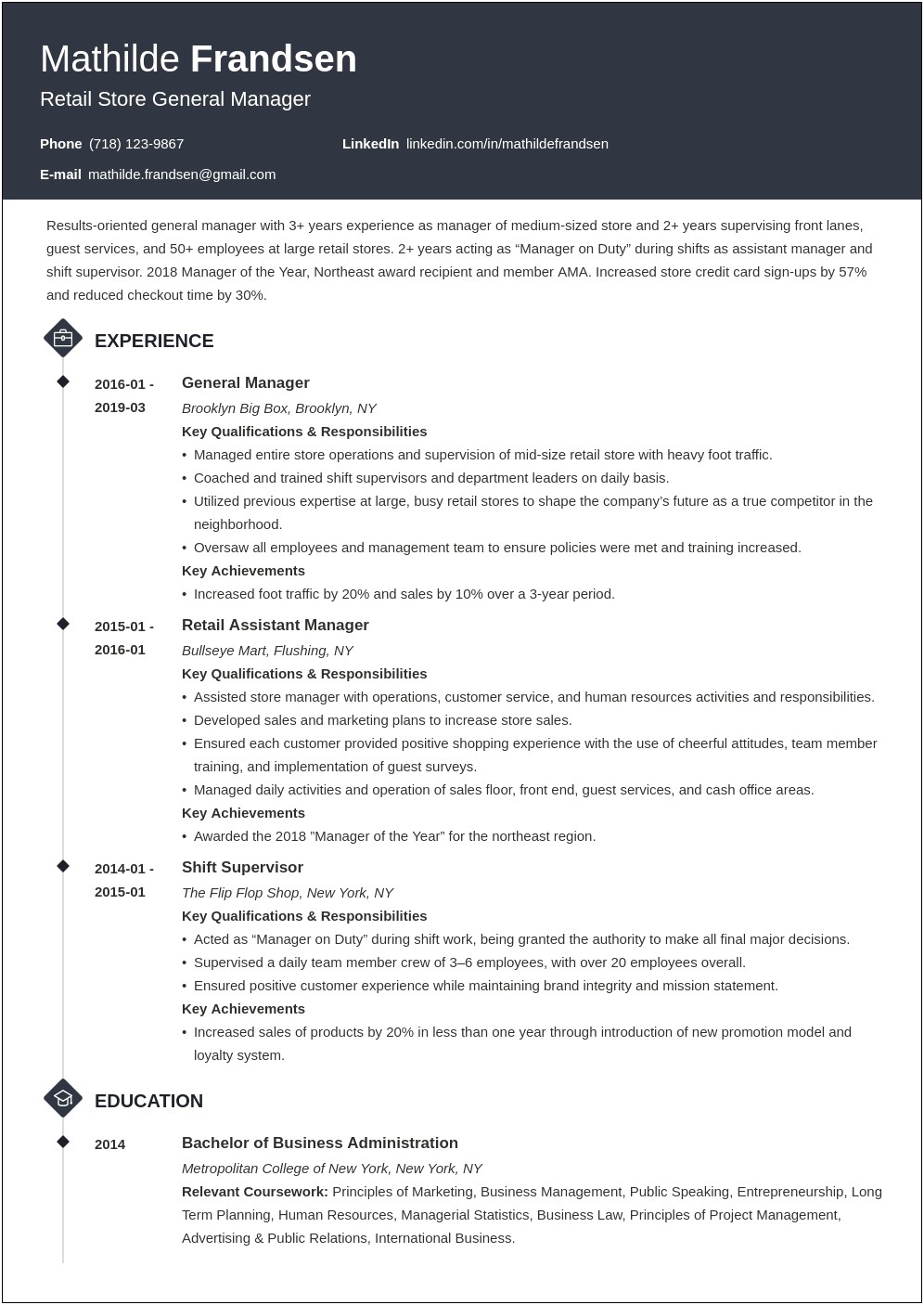 General Manager Resume Word Template