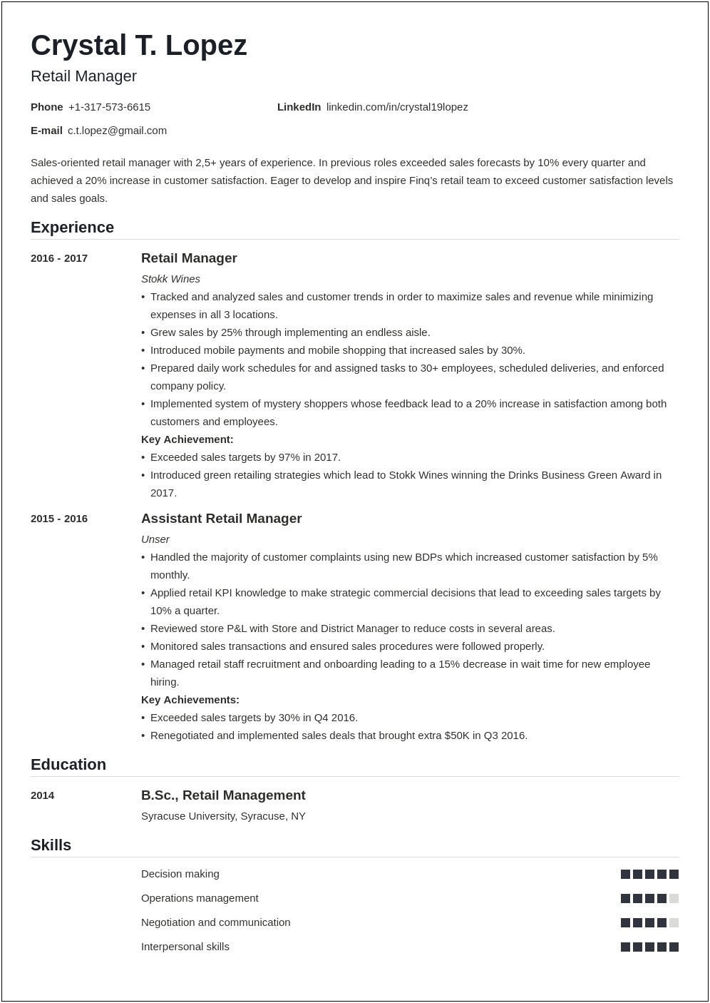 General Objective For Resume Retail