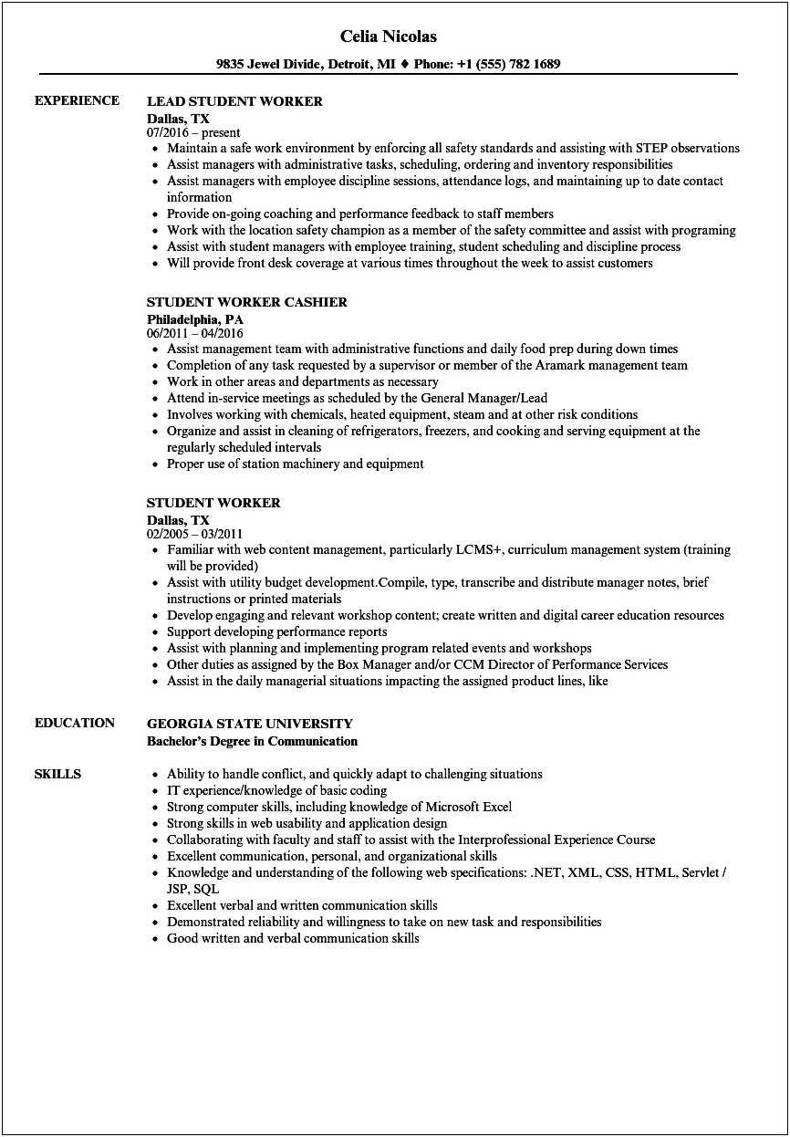 General Office Work Student Resume Examples