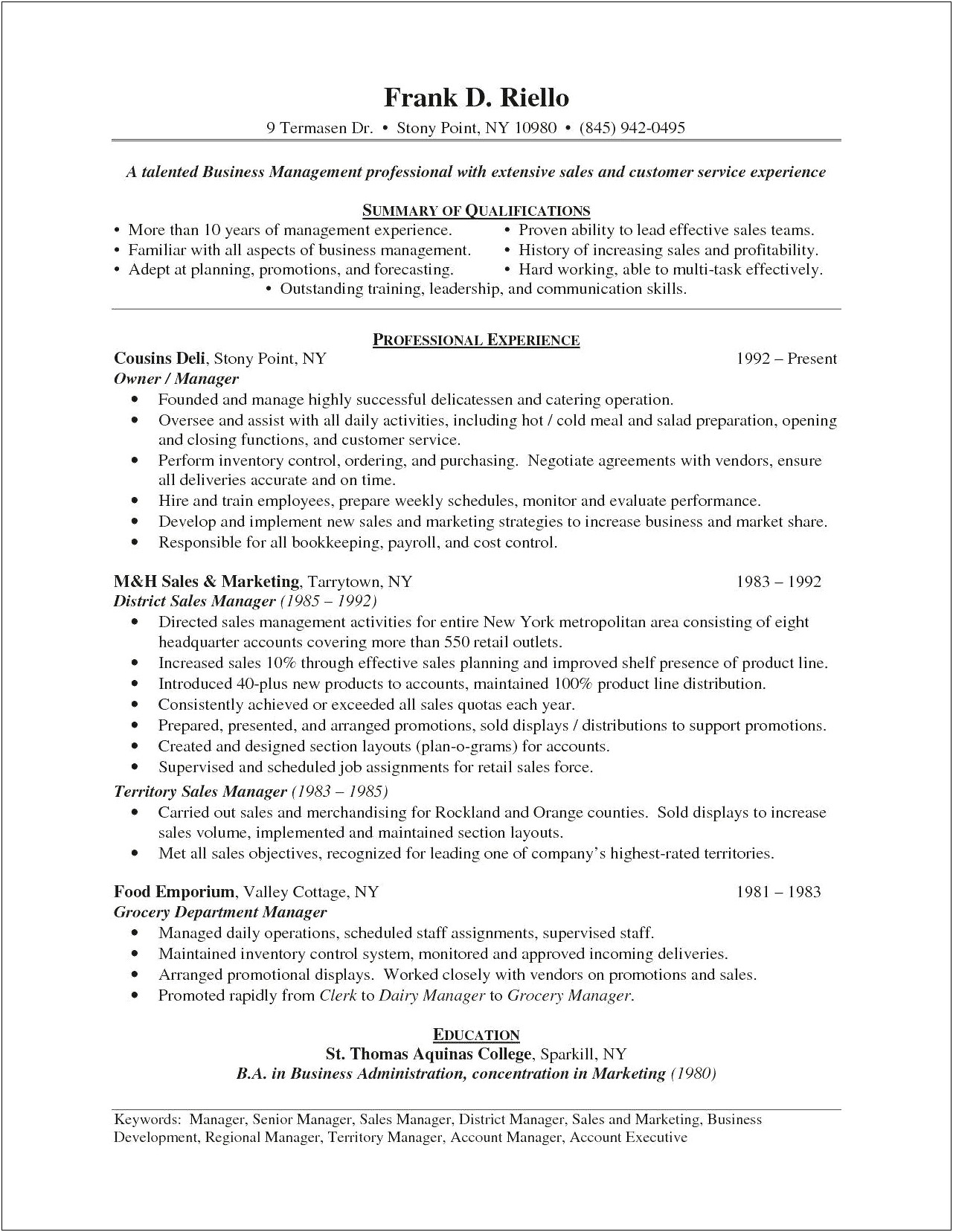 General Operations Manager Skills Resume