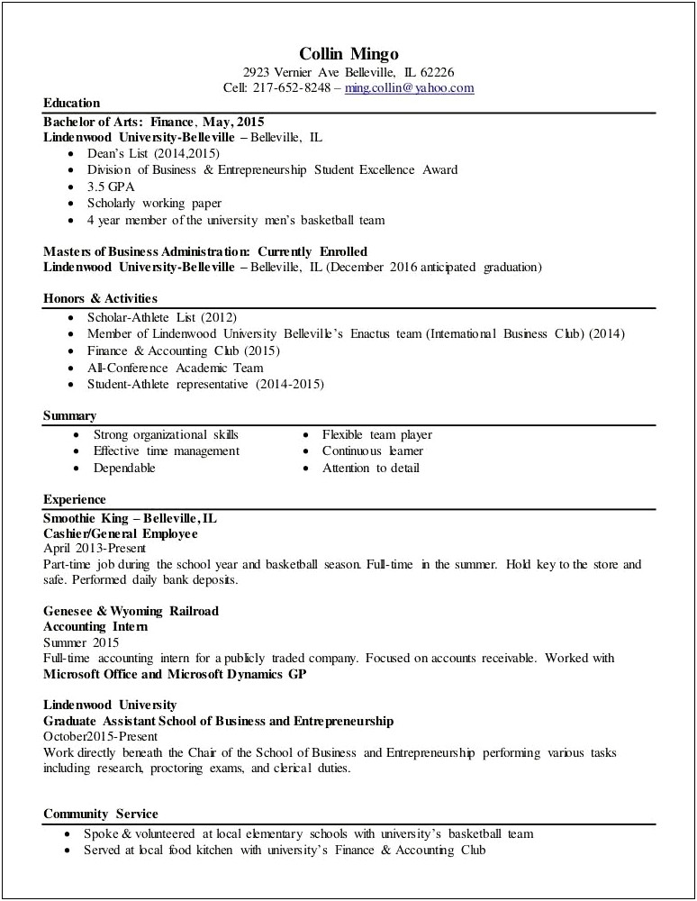 General Resume For Part Time Job