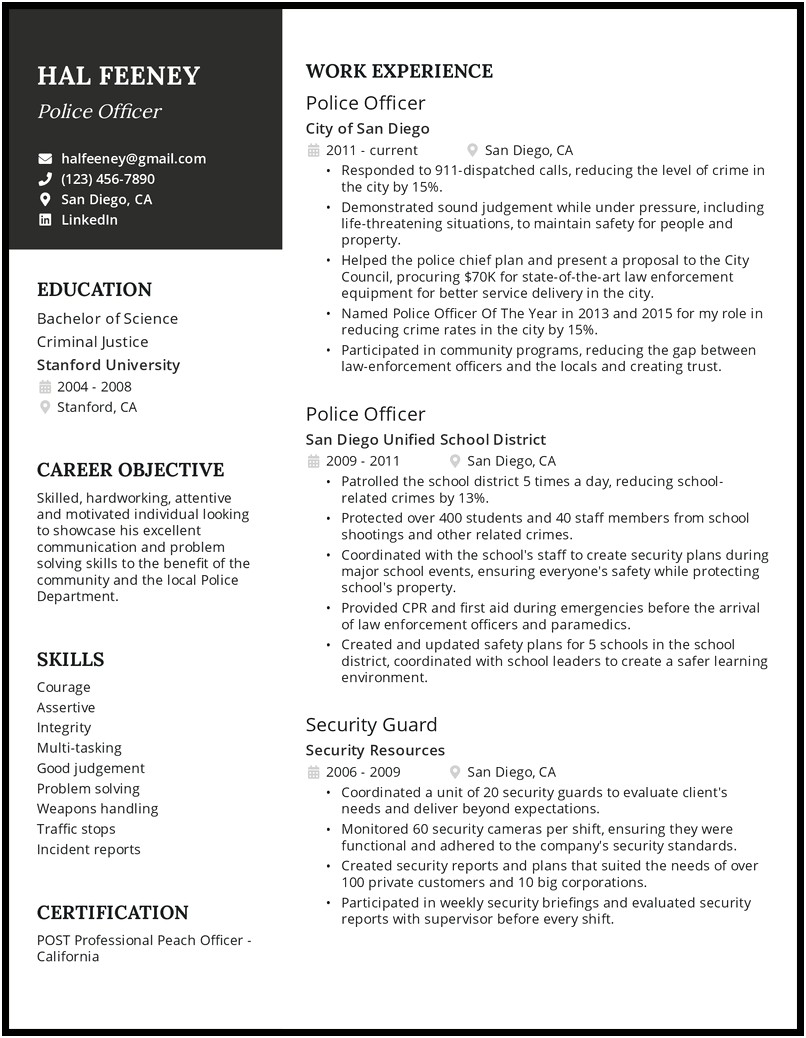 General Resume Objective Examples For Criminal Justice
