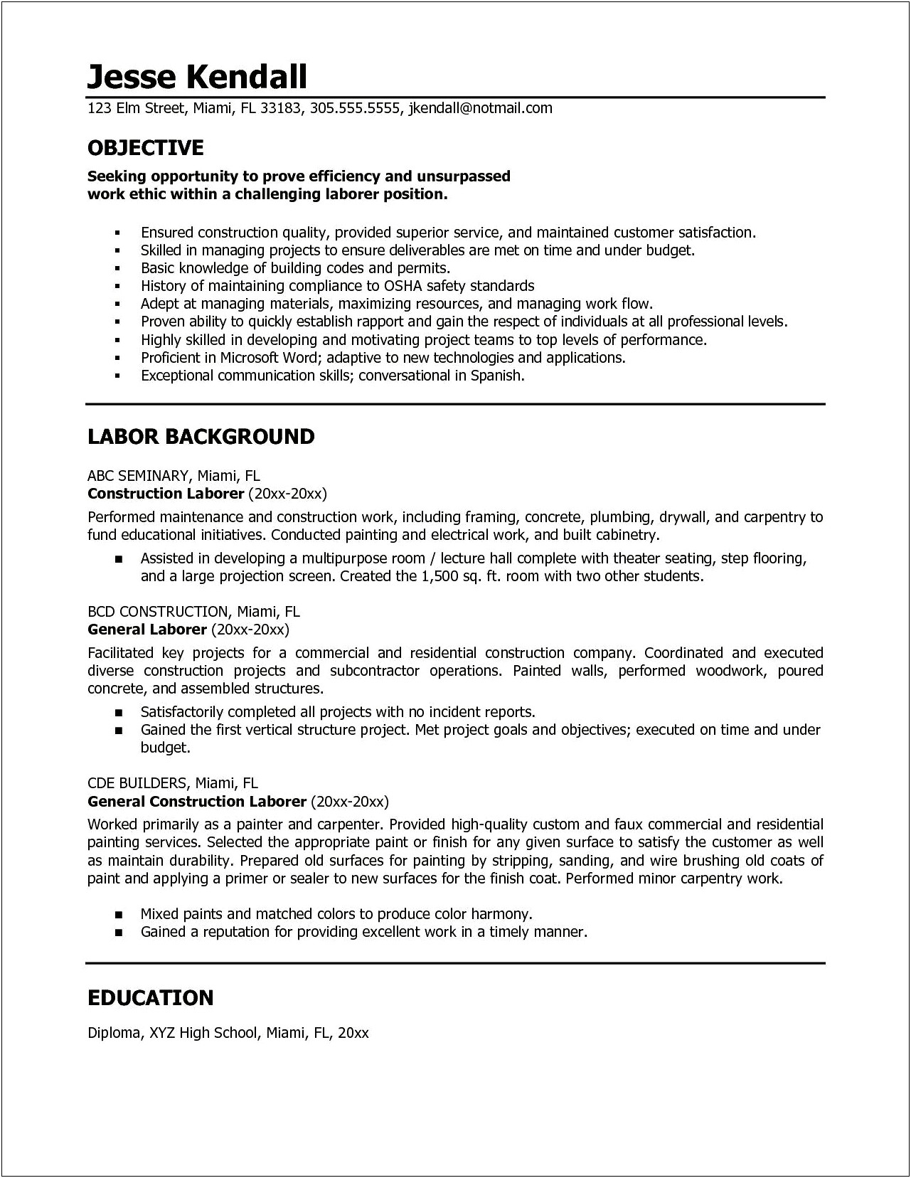 General Resume Objective Examples For Freshers