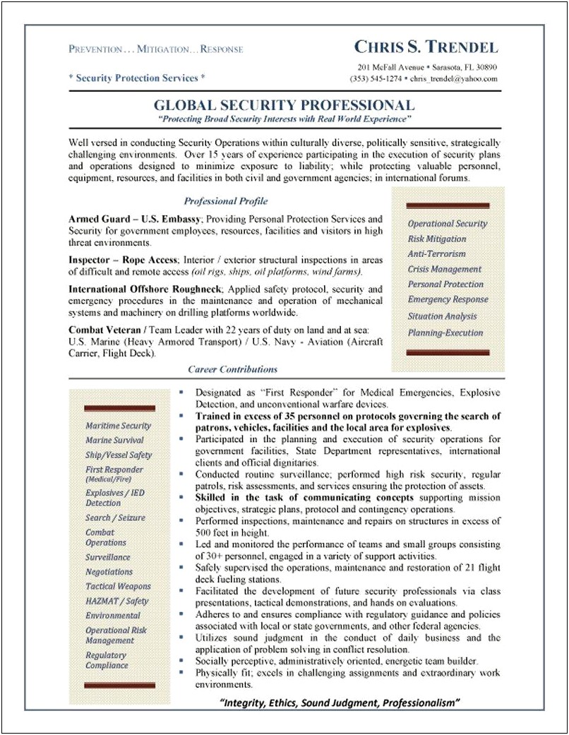 General Resume Objective Examples For Security Officer