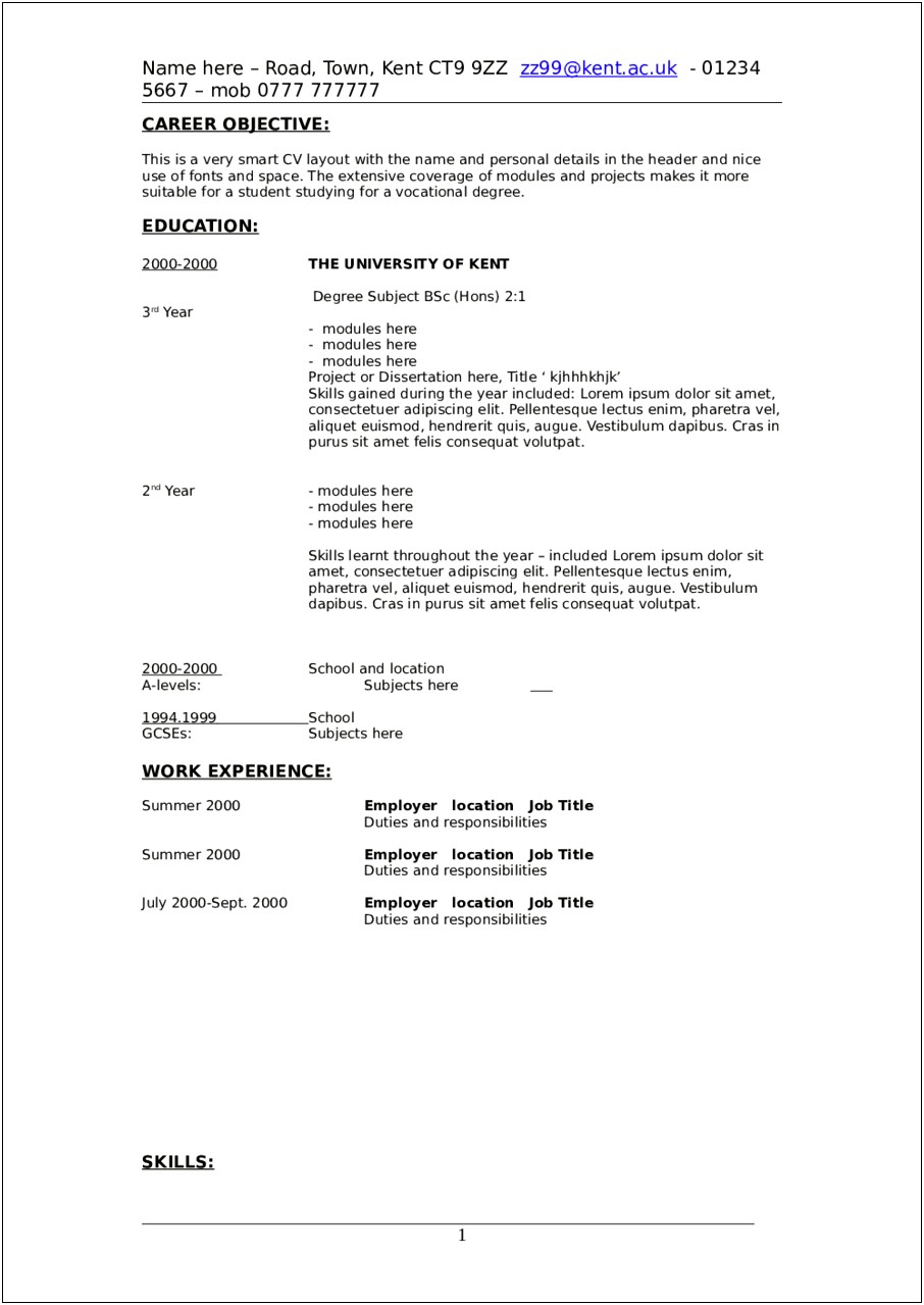 General Resume Objective For Students
